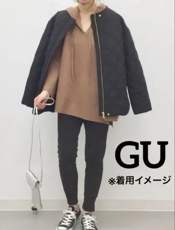 GU  퀼팅 블루종 노카라 자켓