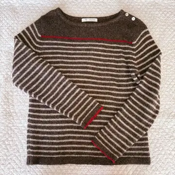 두세 니트 보더 브라운 x 화이트 모헤어 혼방