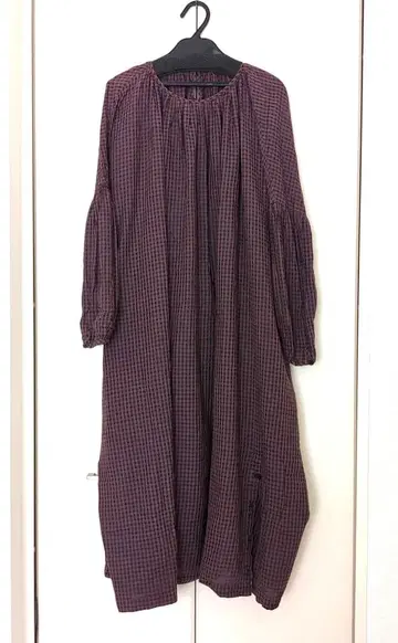 미나 페르호넨 퍼플 체크 무늬 긴팔 원피스