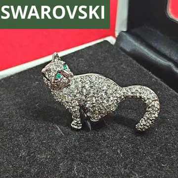 SWAROVSKI 스와로브스키 브로치 고양이 크리스탈 실버