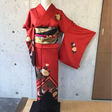 순수 실크 호몬기 나비와 꽃무늬 이중 기모노