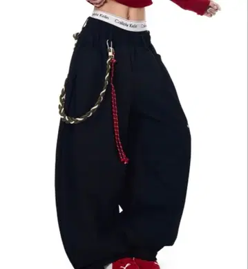 로프 체인 와이드 스웨트 팬츠