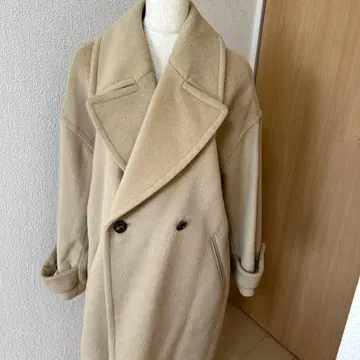 앤디콜 베이지 울 혼방 더블 브레스트 롱 코트