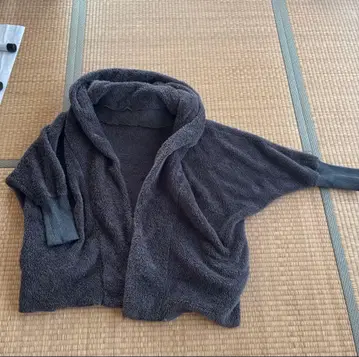 플리스 후드 부착 그레이 코트 가디건