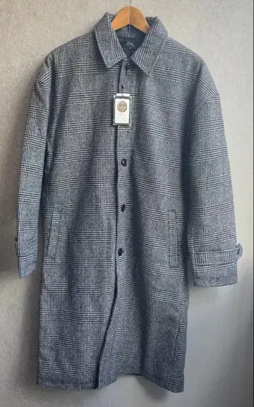 새상품 체크 무늬 코트 남성용 M 사이즈 그레이 울 혼방