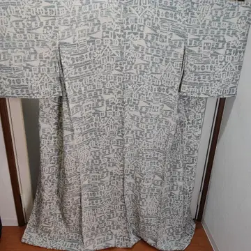 그레이 추상 무늬 코몬 기모노 단의 순수 실크