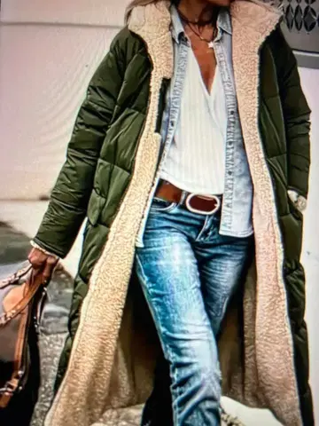 올리브 그린 다운 롱 지퍼 후드 부착 코트 [ JPL ]