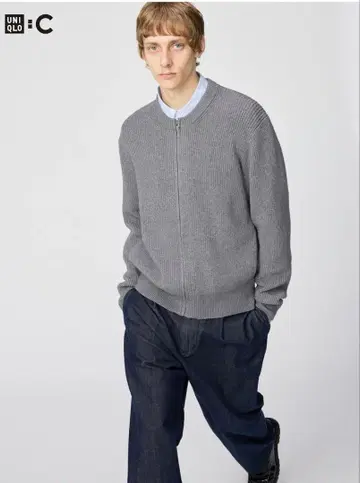 유니클로 C 크루넥 풀 집업 가디건