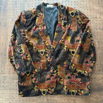 빈티지 기하학 패턴 벨벳 벨로아 올 패턴 테일러드 자켓