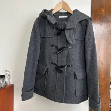 그레이 더플 코트 후드 부착