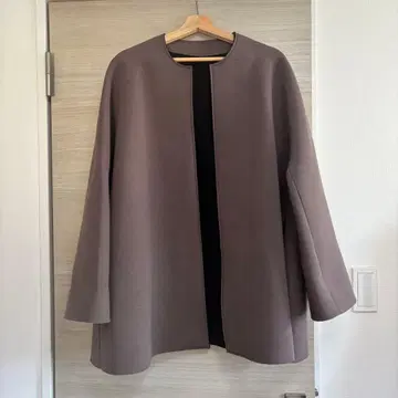 본딩 미들 코트 노카라 브라운 오버 사이즈 듀알시브