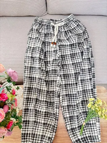 Rccat 블랙 화이트 체크 캐주얼 팬츠