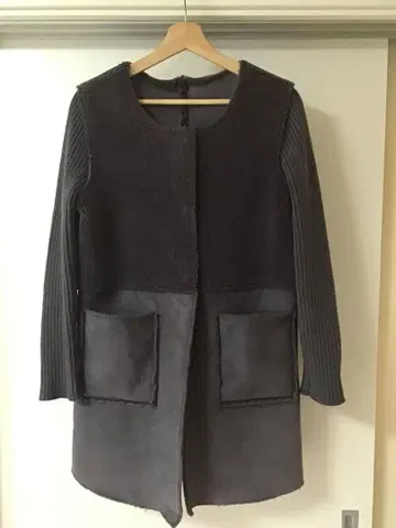 그레이 롱 코트 니트 플리스