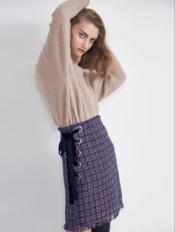 스나이델 SNIDEL 트위드 미니 사이드 리본 체크 스커트