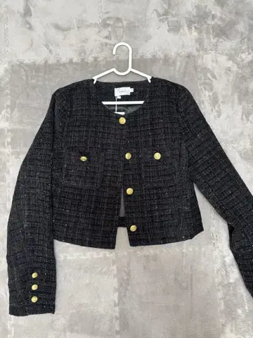 노카라 트위드 자켓 블랙