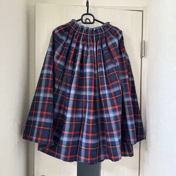 J. Sloane 네이비 계열 체크 플레어 스커트 M