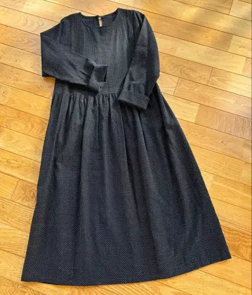 빈티지 원단 네이비 나염 모기 무늬 목화 리메이크 긴팔 원피스