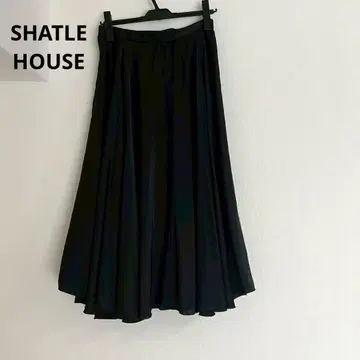 [ 셔틀 하우스 ] 롱 플레어 스커트 L 일본제 블랙 폴리100 무지