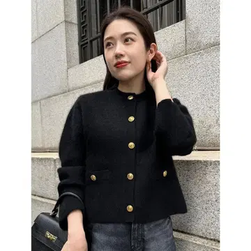 anuans 라쿤 블렌드 노카라 니트 자켓 블랙 프리 사이즈