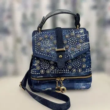 데님 스터드 백팩형 핸드백