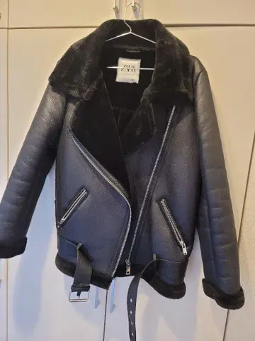 블랙 인조 가죽 더블 라이더 자켓