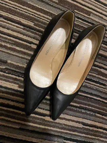 블랙 가죽 스틸레토 힐 25.0cm