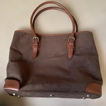 브라운 스웨이드 가죽 토트백