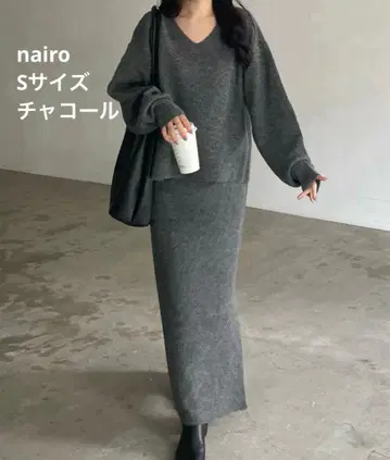 nairo 숄 포함 루즈 니트 셋업 - CHARCOAL / S