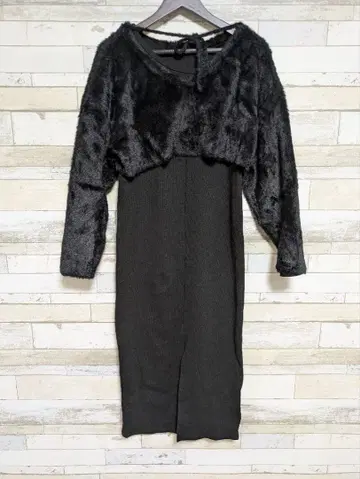 [ mystic ] 샤기 니트 원피스 SET 블랙 S