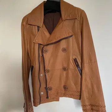 H.A.K 브라운 가죽 더블 브레스트 자켓