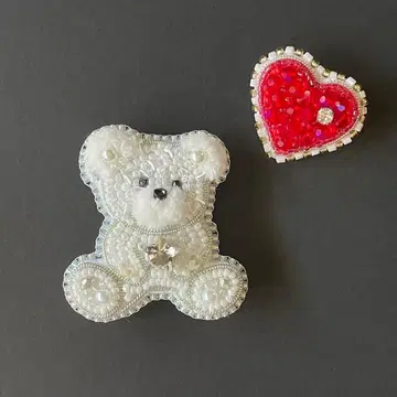 곰&하트 세트 비즈 자수 브로치 크리스마스