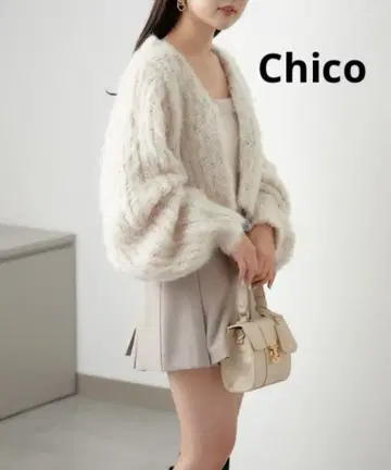 Chico 치코 브로치 포함 샤기 모헤어 가디건