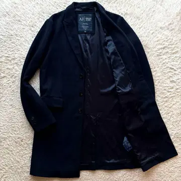 레어 XL 사이즈 ARMANI JEANS 체스터 코트 로고 버튼 네이비