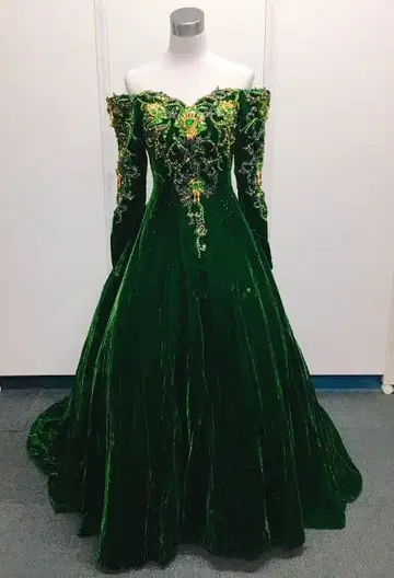 그린 럭셔리 벨벳 컬러 드레스 웨딩 11호 슬림