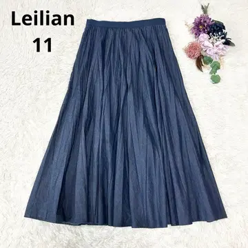 Leilian 레리안 플리츠 인디고 데님 롱 스커트 맥시 길이