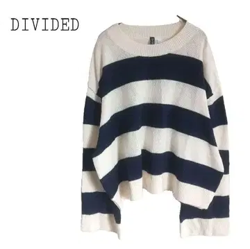 디바이디드 H&M 보더 무늬 니트 풀오버 긴팔 빅 사이즈 화이트 네이비