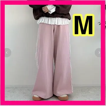 시마무라 ayano 레이스 스웨트 팬츠 M 핑크 속기모