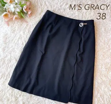 M'S GRACY 스캘럽 디자인 랩스커트 블랙 38 40