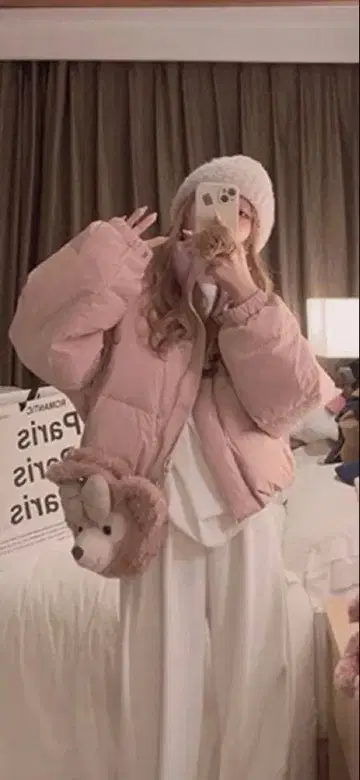 핑크 다운 자켓 S