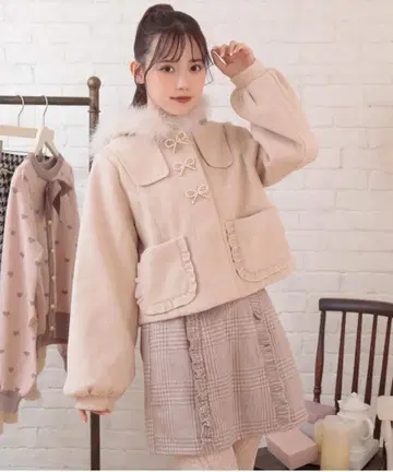 허니시나몬 리본 브로치 숏코트 베이지 F