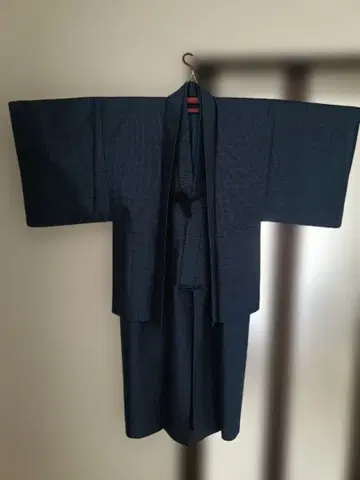 네이비 심플 울 앙상블 기모노 세트 남성