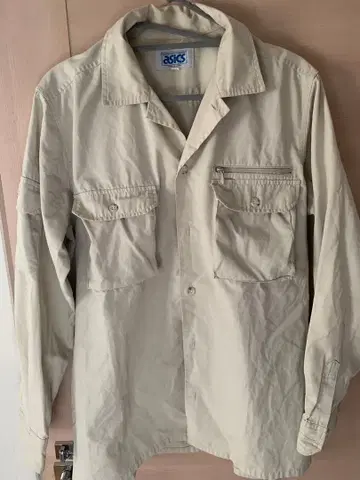 아식스 작업옷 긴팔 셔츠 M asics 쇼와 레트로 구제 의류 L 일본제