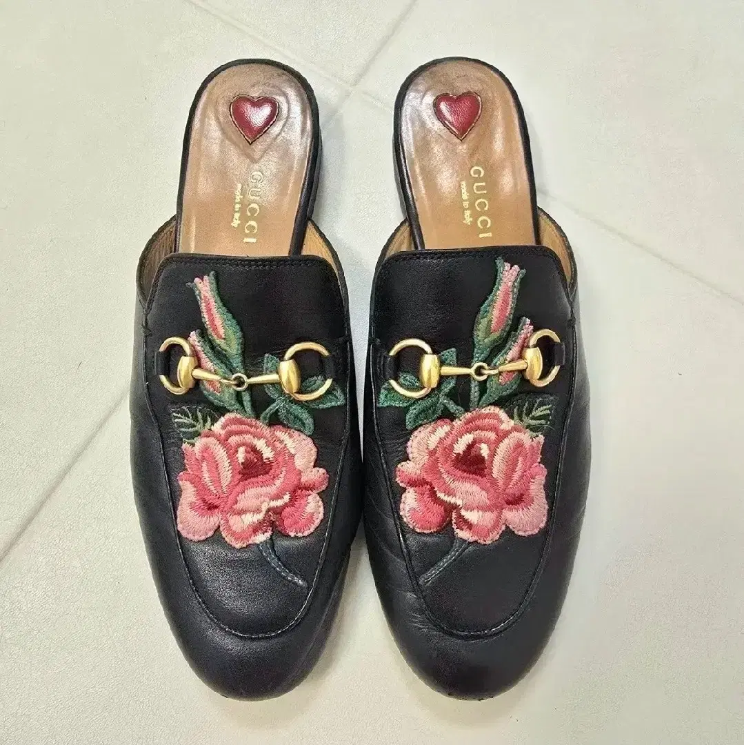 (Authentic) Gucci Princetown Rose Embroidery Loafer Slipper Shoes
