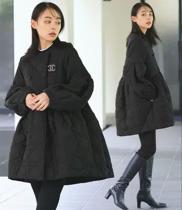 RUIRUE BOUTIQUE 믹스 스티치 볼륨 페플럼 충전솜 코트