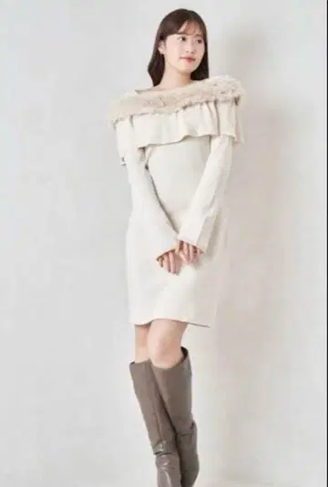 herlipto Ritz Faux Fur Mini Dress M ecru