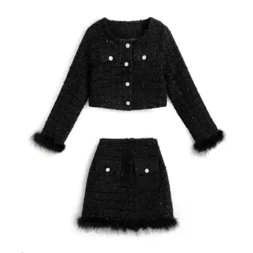 GRL 페더 트위드 자켓 x 인빵 안감 부착 스커트 셋업