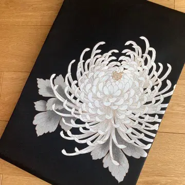 미사용 새상품 순수 실크 나고야 오비 대형 국화 라메 블랙 베이스