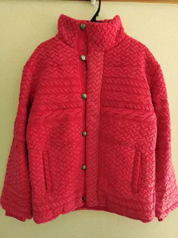 빨간색 케이블 짜임풍 퀼팅 자켓 L