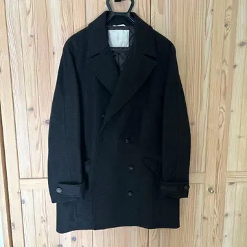 LATRAS 더블 브레스트 피 코트 블랙