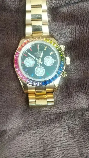 골드 컬러풀 스톤 크로노그래프 손목시계 아발란체 hip hopBBOY